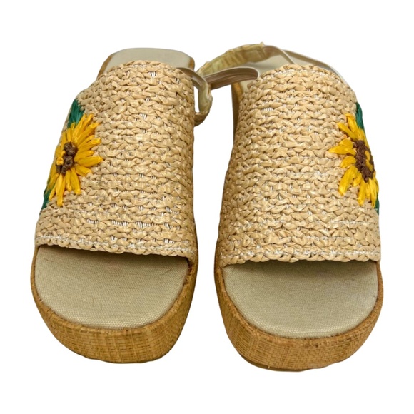 Vintage Straw Rafia Woven Wedge Heels Flowers 90s / Y2K NWOT Size 7 - Picture 6 of 8